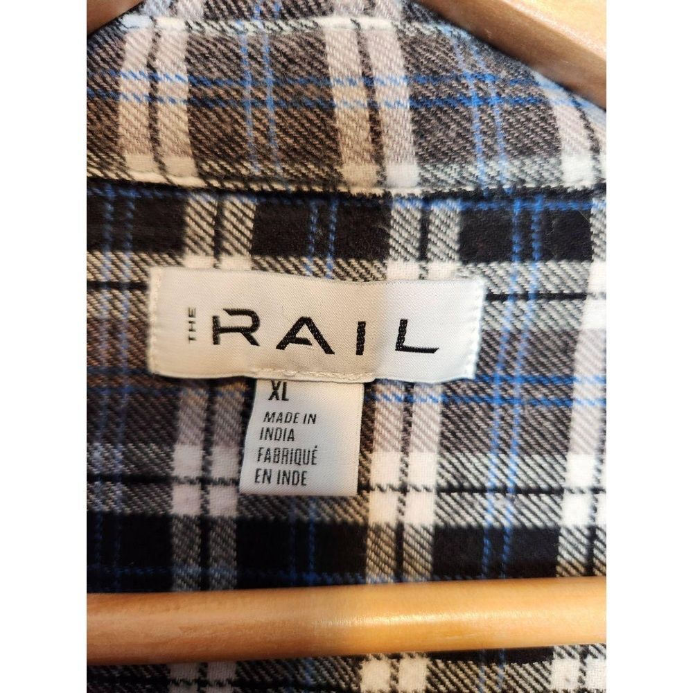 The Rail Mens XL Black White Blue Plaid Flannel Collared Long Sleeve XL - Picture 6 of 7